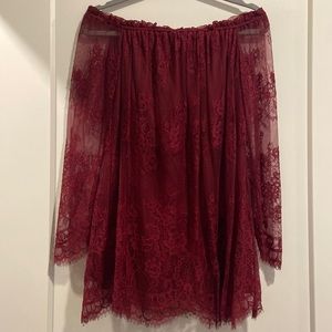 Forever 21 Merlot Off-Shoulder Lace Shift MINI Dress